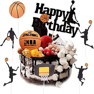 Doyomtoy Basketball Cake Set, 7 Pieces Basketball Cake Topper, basketball topper party scene, Themes, Cakes, Fruit Picks for Men, Boys, Birthday, Event, Party, Supplis, Black Glitter