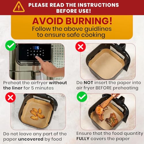 Image of Niwlix 100 Pcs Air Fryer Paper Sheets, Disposable Paper Liner for Microwave, Oil-Proof Non-Stick Parchment Paper for Air Fryer, Baking, Cooking, Microwave and Roasting