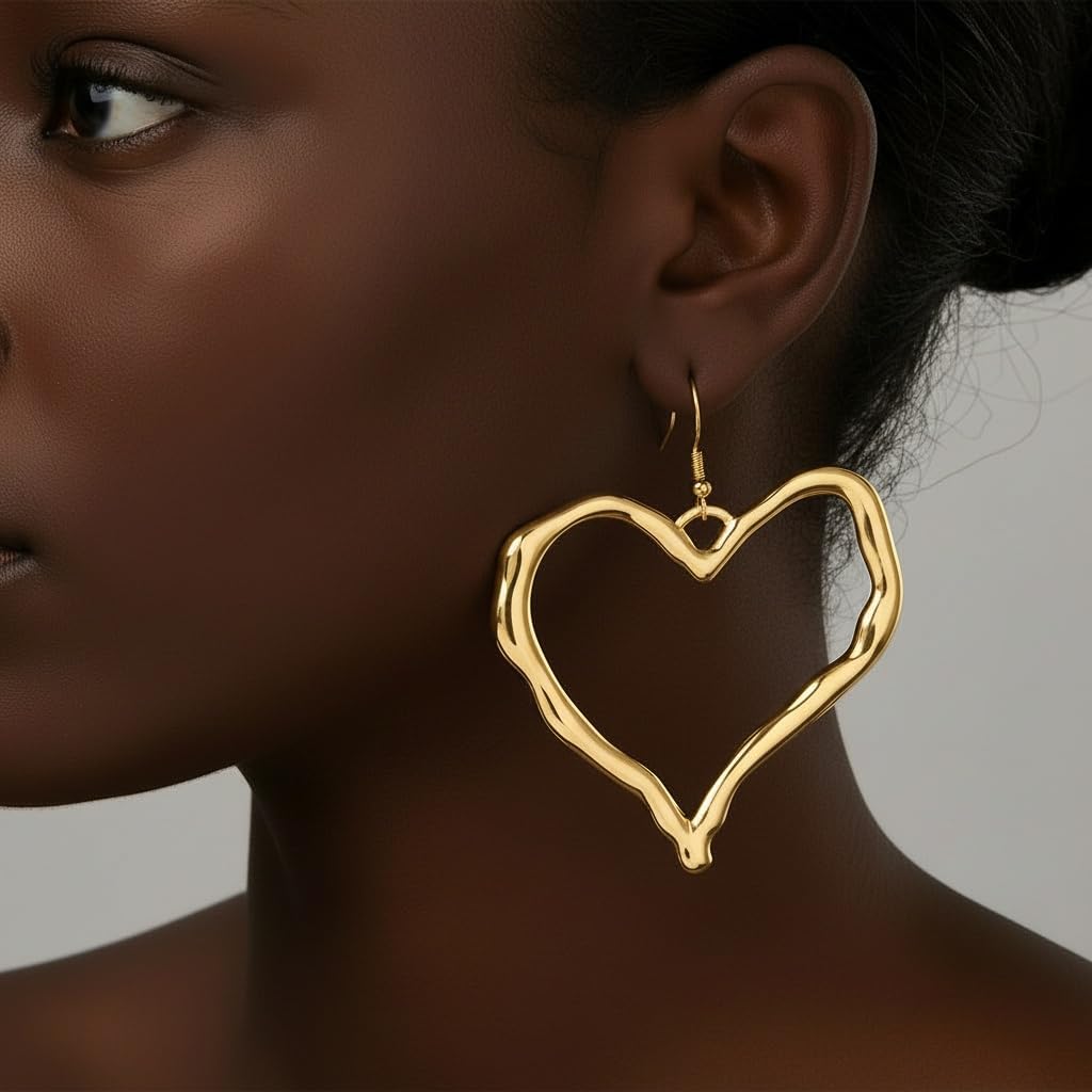 Gold Heart Earrings for Women Chunky Gold Silver Heart Earrings Hollow Metal Big Hearts Dangle Stud Earring Exaggerated Minimalist Valentine's Day Heart Earrings Valentines Day Jewelry Outfits Accessories - Image 3