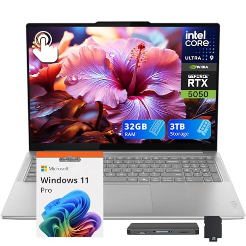 Image of Lenovo Yoga Pro 9i 16 inch 2.8K OLED Touchscreen Laptop, Intel Ultra 9 285H, NVIDIA GeForce RTX 5050, 32GB RAM, 3TB Storage(2TB SSD+1TB Docking Station), Backlit Keyboard, Wi-Fi 7, Win 11 Pro, Grey