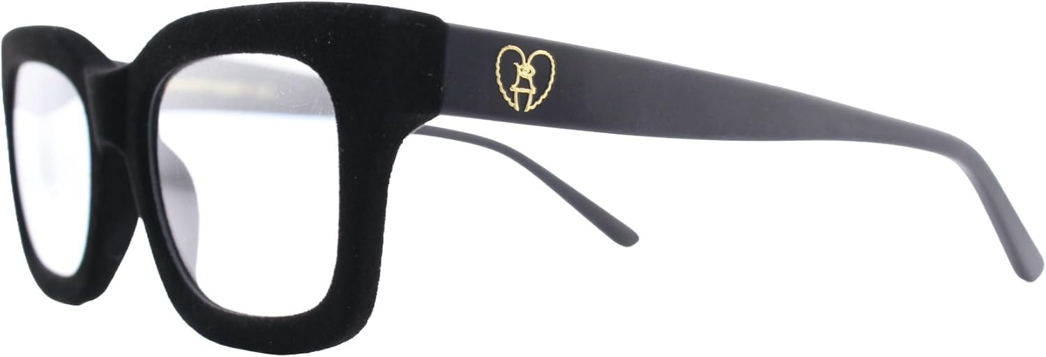 Velvet-Rimmed Reading Glasses: Designer Square Large Frame Readers for Men and Women, Spring Hinge
