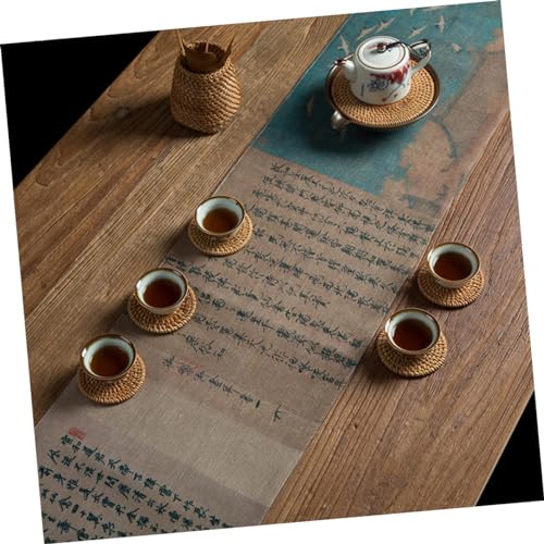 Chemin de table zen pour thé nappe rétro coton lin cuisine - 5
