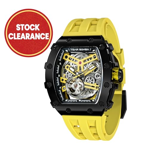 Image of TSAR BOMBA Mens Luxury Watch Automatic Watches for Men 50M Waterproof Japanese Mechanical Movement Tonneau Stainless Steel Case Sapphire Glass Big Face Cool Unique Fashion Gift Men