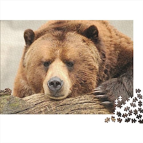 Cadeau unique puzzle 1000 pièces ours grizzly en bois pour adulte