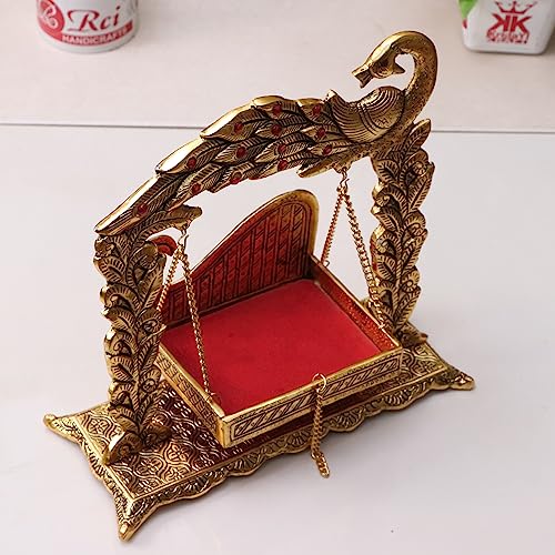Image of KridayKraft Laddu Gopal Palana Metal Jhulla for Janmastmi Festive Gold Plated Decor Your Home, Temple Office,Gift Article.