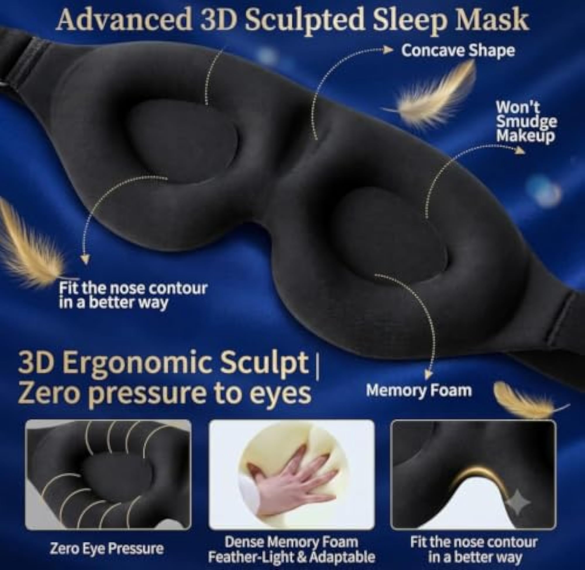 3D Memory Foam Eye Mask for Sleeping, Complete Blackout