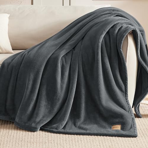 Bedsure Twin Blanket for Bed, Thick Warm Heavy Soft Blanket for Couch, Cozy Fleece Throws Gift for Girls Boys Dorm Graduation Decor, Twin XL Anti-Static 500Gsm Design, Grey, 66x90 Inch