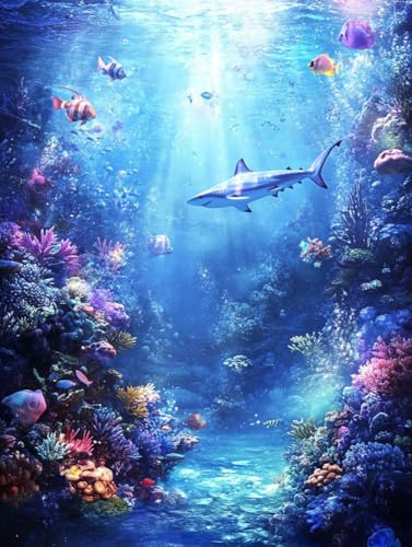 Peinture diamant requin 5D grand format 80x110cm avec kit broderie complet YJ-137