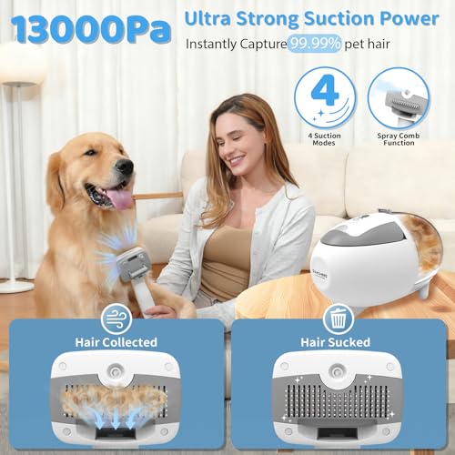 Image of Dog Grooming Vacuum,Pet Grooming Vacuum with 2L Dust Cup & 13000Pa Suction, 6-in-1 Low Noise Pet Grooming Kit with Clipper & Steam Brush for Shedding, Professional Dog Vacuum for Dogs & Cats
