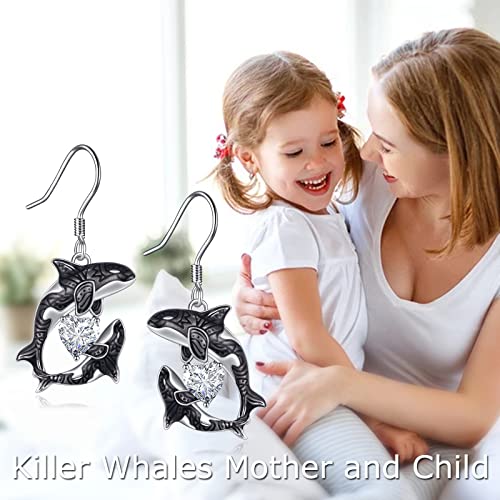 Poplyke Two Killer Whales Orca Ocean Earrings For Women 925 Sterling Silver Dangle Drop Earrings Jewelry Mom Daughter Mothers Day #TOP2
