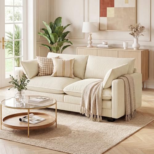 Image of Gizoon 75 inch Small Cloud Loveseat Couches for Living Room, 2 Seater Love Seat Sofa with Comfy Deep Seat, Small Washable Couches with Removable Corduroy Cover for Apartment, Beige