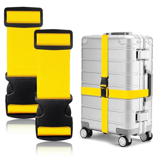 Tatxmalv 2 Stück Koffergurte, Einstellbare rutschfeste Kofferbänder, Koffer Zubehör für Schnell Erkennen Koffer (Gelb)