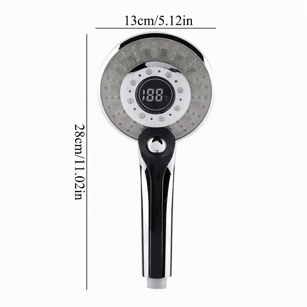Alcachofa Ducha LED Digital 3 Modos Sensor Temperatura ABS Plateado Alta Presión Ahorro Agua Accesorios Baño Moderno