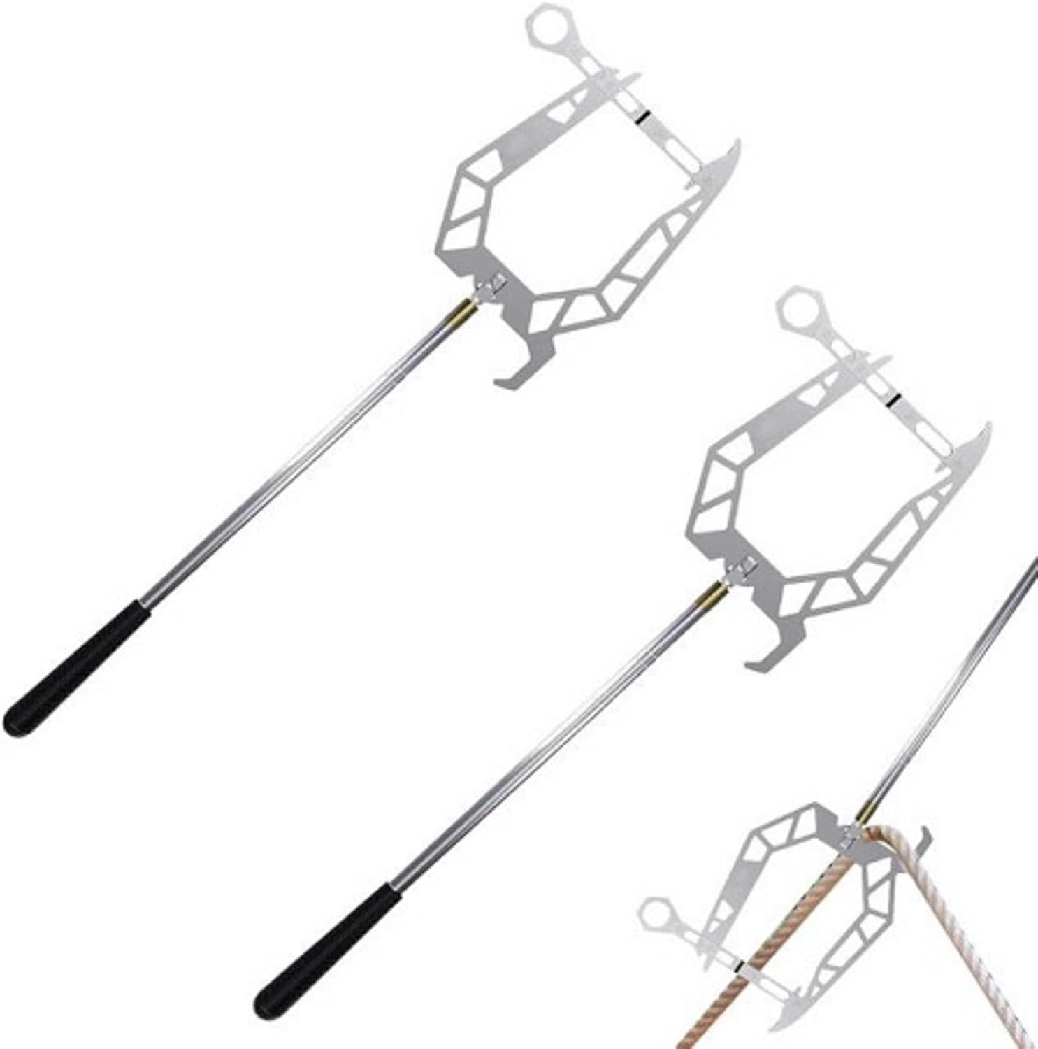 Generic 2 Boat Hooks for Docking, Telescoping Automatic Boat Dock Hook, Stainless Steel Dock Hook Cable Wire Guider Ship Parking Tool, Mooring Rope Dock Hook Boat U Type Mooring Rope Threader