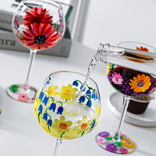 G Hand-Painted Wine Glass Purple Yellow Lavender Flowers Artisan Painted 20Oz Personalised Gift Idea #TOP4