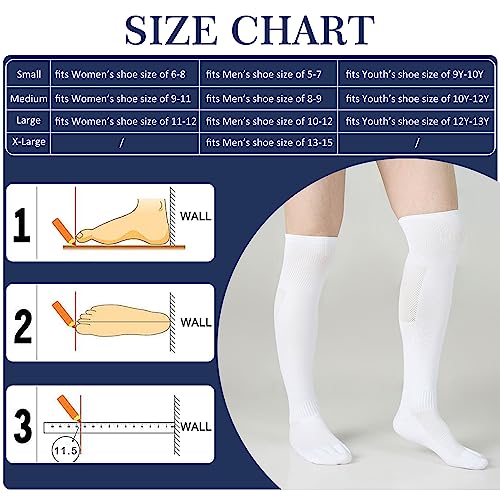 Sunew Knee High Baseball Socks, Mens Boys Wicking School Game Softball Socks, Solid Over Knee Arch Support Cushioned Field Hockey Rugby Socks For Back To School White Large 2 Pairs #TOP1