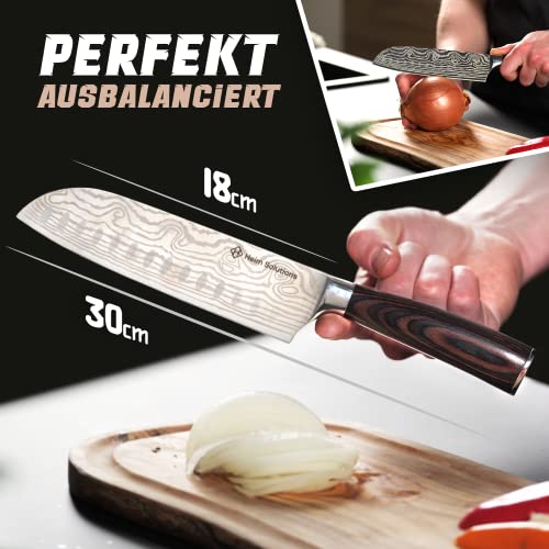 Foto von HORLAT YifantacyCACA Heim Solution Santoku Messer Allzweckmesser mit passendem Schleifstein rostfreier Stahl 18cm Klinge Damast Muster scharfe Klinge für Fleisch Gemüse