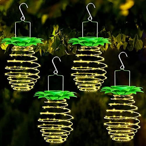 nanzhujin 4Pack Solar Pineapple Lights Outdoor,60LED , Waterproof Hanging Pineapple Lanterns, Outdoor Pineapple Waterproof Lights Pathway Yard Lawn Walkway Decoration, Warm White (Upgraded)