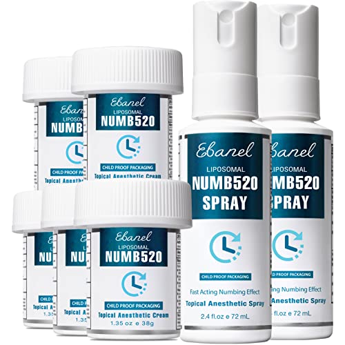 Ebanel Bundle of 5-Pack Lidocaine Numbing Cream, and 2-Pack Numbing Spray