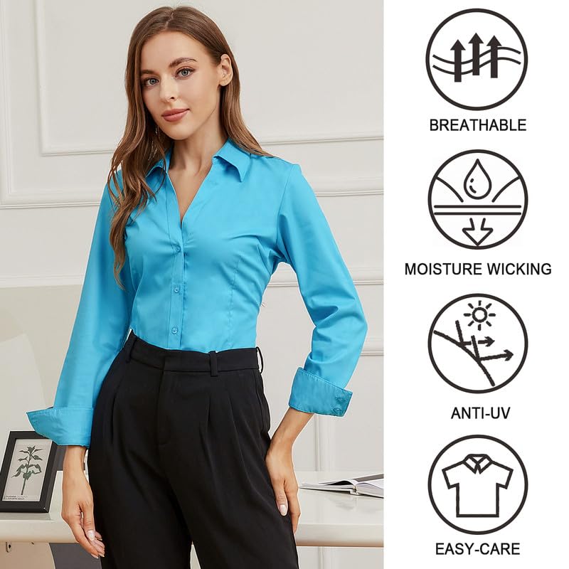 Damipow Womens Dress Shirts Wrinkle Free Button Down Shirt Long Sleeve Blouses for Work Professional3