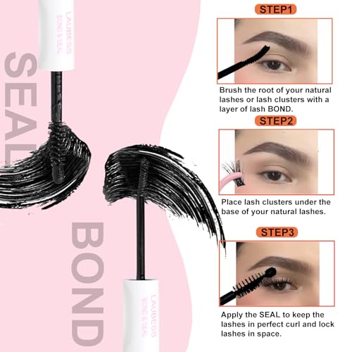 Image of Lash Bond and Seal Waterproof LAUBESS Lash Glue for Eyelash Clusters 2 in 1 Lash Cluster Glue Adhesive Eyelash Glue Home Use Strong Hold 72H 10ml