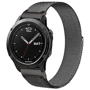 LiWerlly Fenix 6 Pro/7/5/Epix Gen 2 Watch Bands, Quick Easy Fit Metal Stainless Steel Mesh Replacement Strap for Garmin Fenix 6 Sapphire/5 Plus/Instinct/Forerunner 935/945/Approach S60/S62 Smartwatch, Black