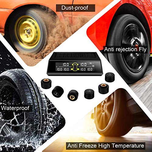 RV TPMS Tire Pressure Monitoring System, TS200 Solar Wireless TPMS with 6 Tire External Sensors Digital LCD Display RV Auto Security Alarm for Car RV Trailer Truck Tow Motorhome - Thumbnail 6
