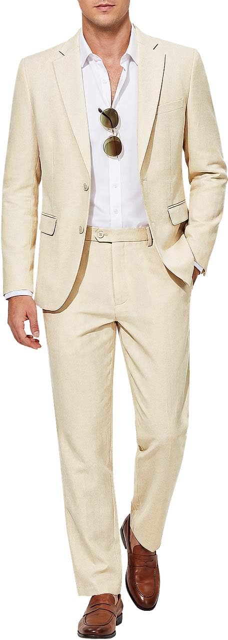 MAGE MALE Men's 2 Piece Linen Suits Casual Lightweight Blazer Jackets and Pants for Wedding Business Prom