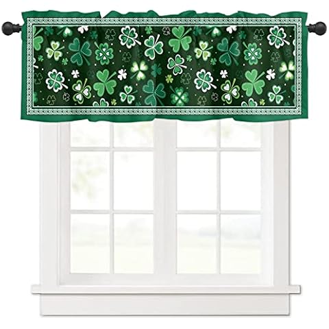 Artwork Store Curtain Valance for Window Kitchen Decor, St. Patrick's Day Clover Shamrock Green 54" x 18" Window Treatment Curtains Topper Rod Pocket Valances for Living Room Valance Curtains 1 Panel Cover