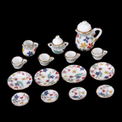 Enakshi® 15pcs Dollhouse Miniature Dining Ware Porcelain Tea Set Plate Floral Print|Dolls & Bears | Dollhouse Miniatures | Furniture & Room Items-image-30