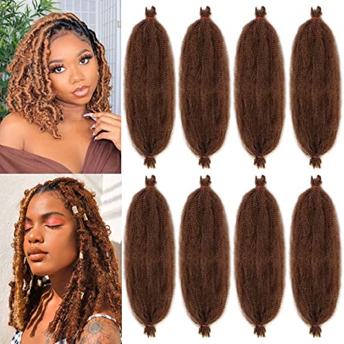 Xtrend 8 Packs Pre-Separated Spring Afro Twist Hair 16 Inch Long Spring Twsit Crochet Hair For Butterfly Locs Brown Synthetic Marley Twist Hair Extension For Black Women 30#