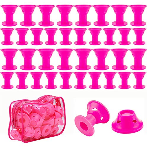 40 Stück Silikon Lockenwickler magische weiche Haarrollen Hitze nicht keinen Schaden Haar diy Schlaf Werkzeuge für lange kurze Haare für Frauen Mädchen 20 große und 20 kleine Wickler (pink) Styling Cover
