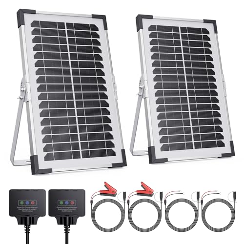 Image of 15W Solar Battery Maintainer, 2PCS 7.5W 12V/24V Waterproof Solar Battery Charger with Smart Controller,Callsun Low-Iron Tempered Glass Solar Panel for 12V LiFePO4 Battery Dump Trailer Automotive Boat