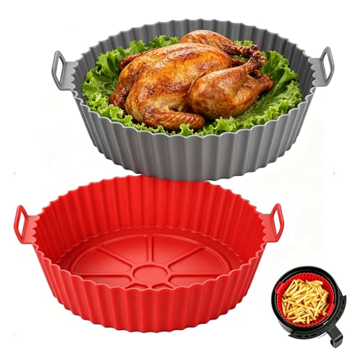 Image of Silicone Liners, Pot 2 Pcs Reusable Non-Stick Air Fryer Basket Bowl Fit 3-5QT Baking Replacement of Flammable Parchment Paper(Round, 6.5 Inch)