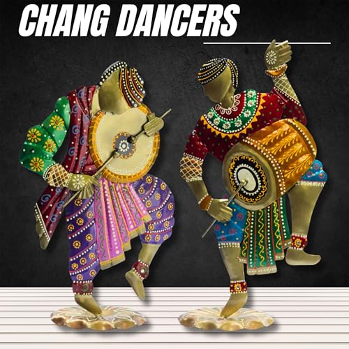 Image of KRAFTSKALA Handcrafted Chang Dancers Iron Metal Showpiece - Vibrant Rajasthani Folk Art Sculpture for Home Decor, 14 Inch