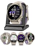 Garmin Forerunner 970 Premium Triathlon GPS Smartwatch, Soft Gold | Bright AMOLED Display, Built-in Mapping, Training Readiness with Signature Series Modern Power Stand Bundle