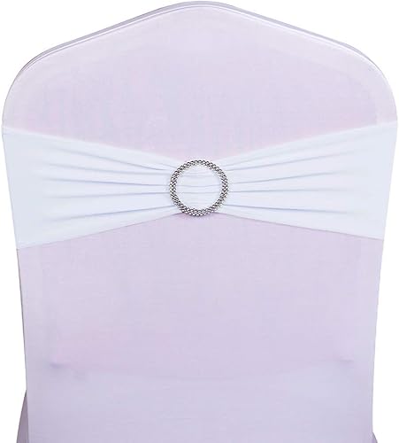 Vista 49 de Paquete de 100 bandas de elastano para sillas de boda de oro rosa con hebillas, lazos para sillas de oro rosa, lazos para fiestas, cumpleaños