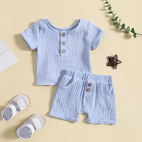 Camiseta unissex para bebês recém-nascidos primavera verão botão sólido algodão manga curta roupa ro