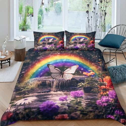 Housse de couette fleurs papillons lit double avec taies d'oreiller - 2