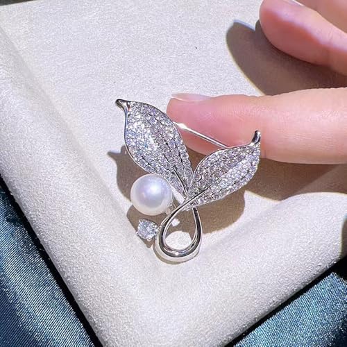 Image of Dainty Gold Crystal Flower Brooch Pin Shiny Zircon Pearls Floral Femininity Brooch Trendy Prom Costume Jewelry Accessories Gift for Women