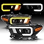 AmeriLite for 2016-2022 Toyota Tacoma SR SR5 w/o DRL Switchback LED Tube Quad Projector Black Replacement Headlight Assembly Pair - Passenger and Driver Side