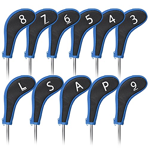 Club Iron Head Covers Headcover With No. On Both Sides Suitable For Right And Left Handed Golfer Zipper Closure (black & Blue)