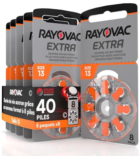 40 Piles pour appareils auditifs Rayovac Extra 13. - 5 Ampoules de 8 Piles