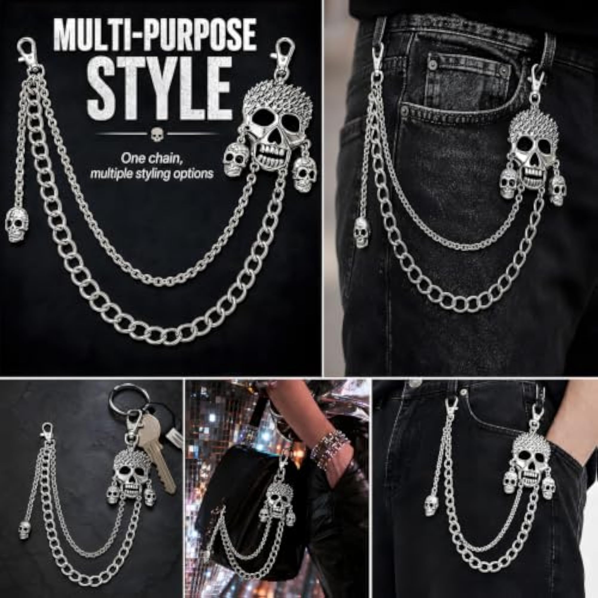 Gothic Jeans Chain with Cross Pendant for Men