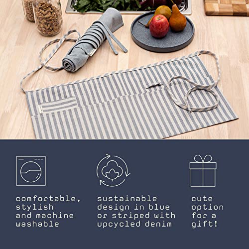 Meema Blue Half Apron With Pockets | Upcycled Denim And Cotton | Ideal For Restaurant Unisex Waitress Apron | 23X13 In, One Size Fits All #TOP2