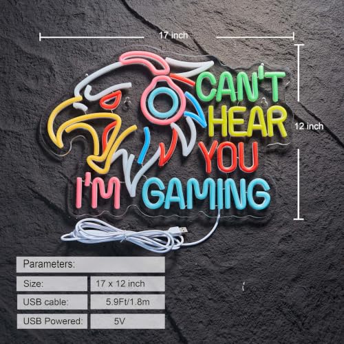 Image of Gaming Neon Sign Can't Hear You I'm Eagle Gamer Light Signs | Game LED Light USB Powered Signs with dimmer for Gamer Zone Room Bedroom Wall Decor Compatible with Timer