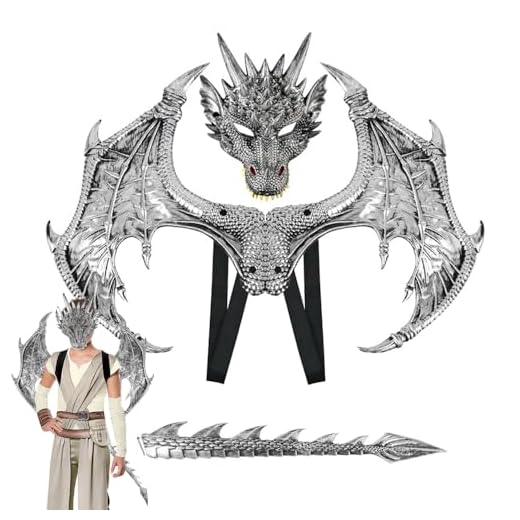 Anyingkai Máscara de dragón de Halloween, Alas de dragón disfraz,Disfraz de dragón,Disfraz de cosplay, carnaval, decoraciones de Halloween