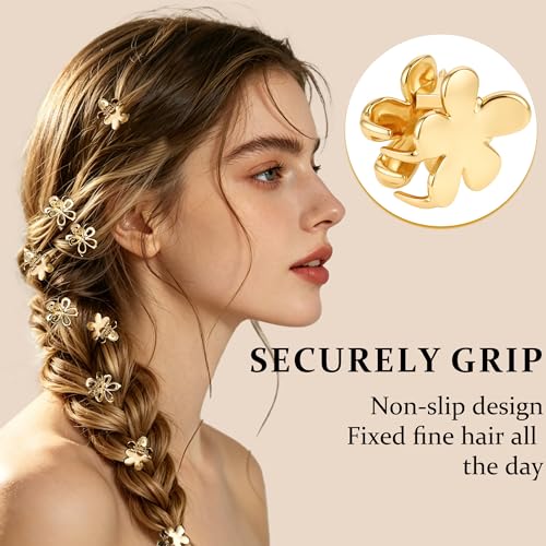 16 pinzas pequeñas de metal para cabello, flores doradas miniatura 3