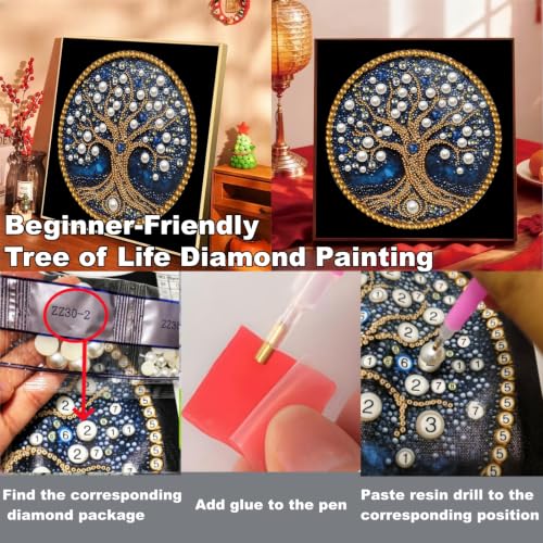 Zyvoreva 5D Pearl Diamond Painting Kits for Adults, Special Shaped Tree of Life Diamond Art, DIY 3D Crystal Gem Wall Decor for Beginners, 12x12(Tree) by Zyvoreva - Used condition - Image 4