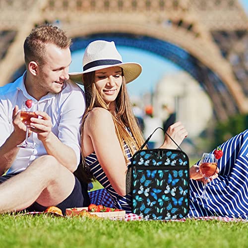 Dooflying Blue Butterfly Lunch Bag For Women Men, Insulated Lunch Box, Reusable Lunch Cooler Bag For School Office Picnic #TOP7